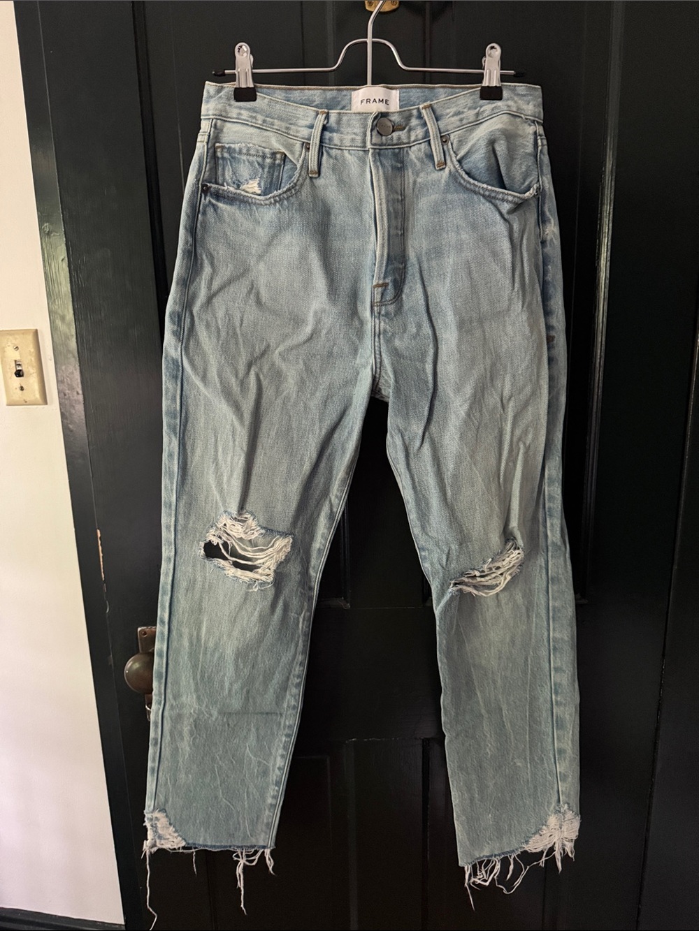 Frame Le Original Limelight Chew High Rise Straight Crop Jeans Distressed 27